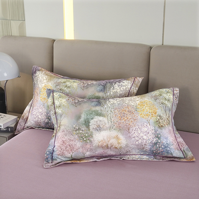 91家纺网 家纺一手货源 找家纺 金纱玉纺 2025数码印花加厚四件套 琼林玉树-紫