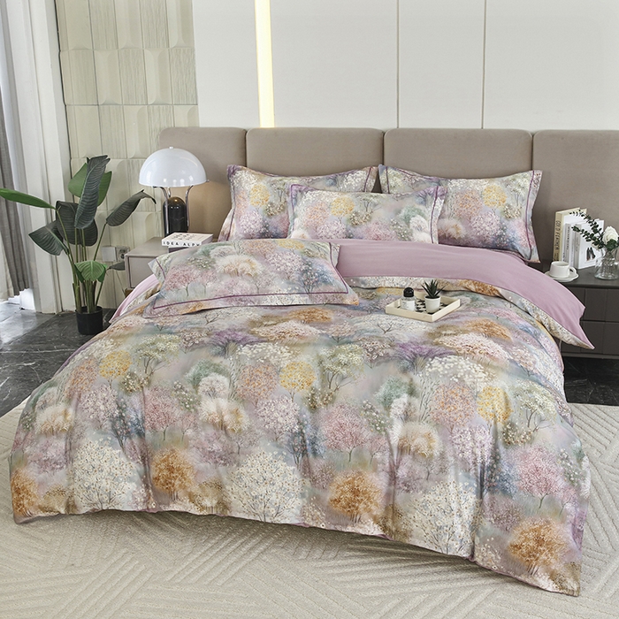 91家纺网 家纺一手货源 找家纺 金纱玉纺 2025数码印花加厚四件套 琼林玉树-紫