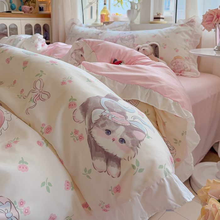 91家纺网 家纺一手货源 找家纺 （总）慕澄家纺 2025新款小清新花边款水洗棉四件套-第二波