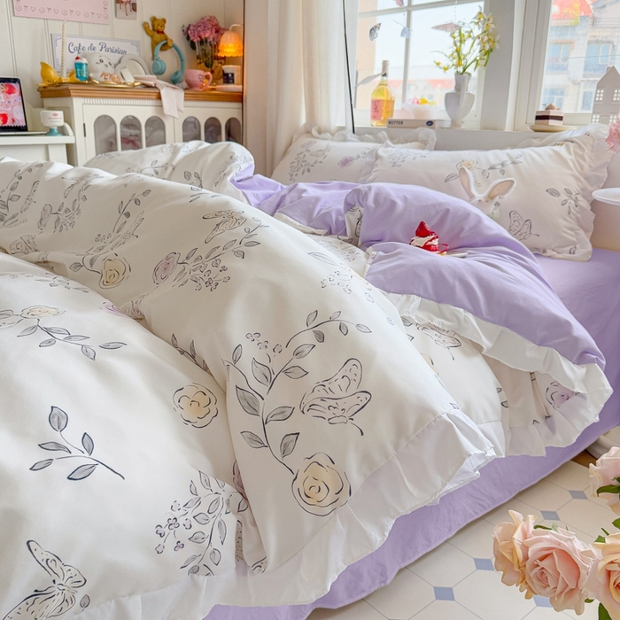 91家纺网 家纺一手货源 找家纺 （总）慕澄家纺 2025新款小清新花边款水洗棉四件套-第二波