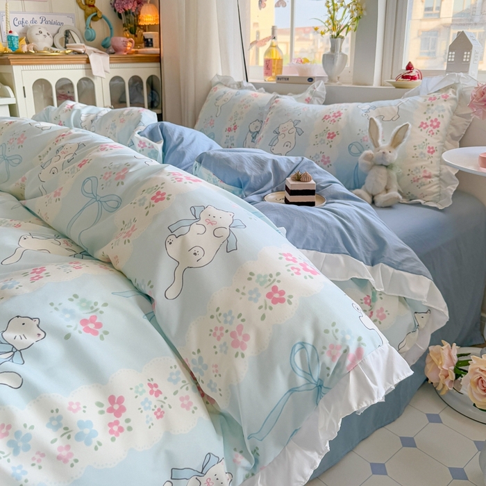 91家纺网 家纺一手货源 找家纺 （总）慕澄家纺 2025新款小清新花边款水洗棉四件套-第二波