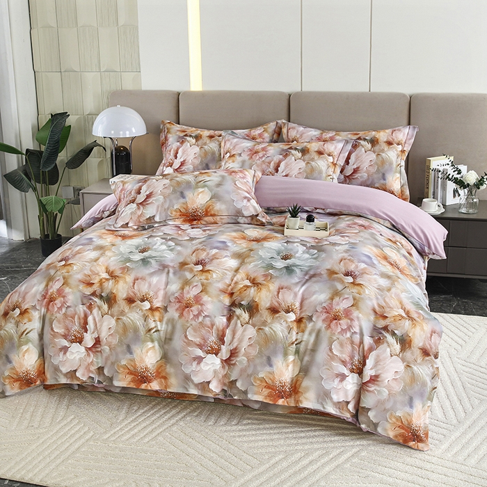 91家纺网 家纺一手货源 找家纺 金纱玉纺 2025数码印花加厚四件套 似锦繁花-紫