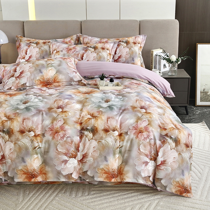 91家纺网 家纺一手货源 找家纺 金纱玉纺 2025数码印花加厚四件套 似锦繁花-紫