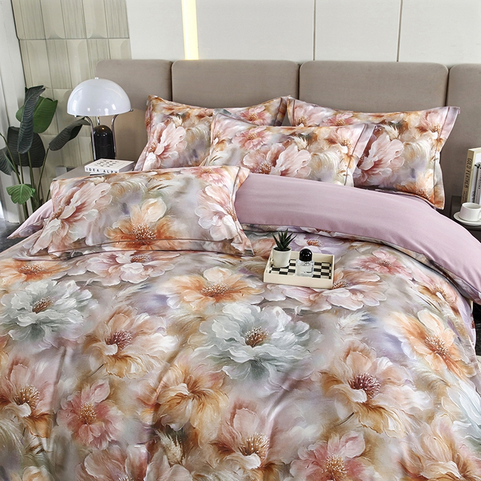 91家纺网 家纺一手货源 找家纺 金纱玉纺 2025数码印花加厚四件套 似锦繁花-紫