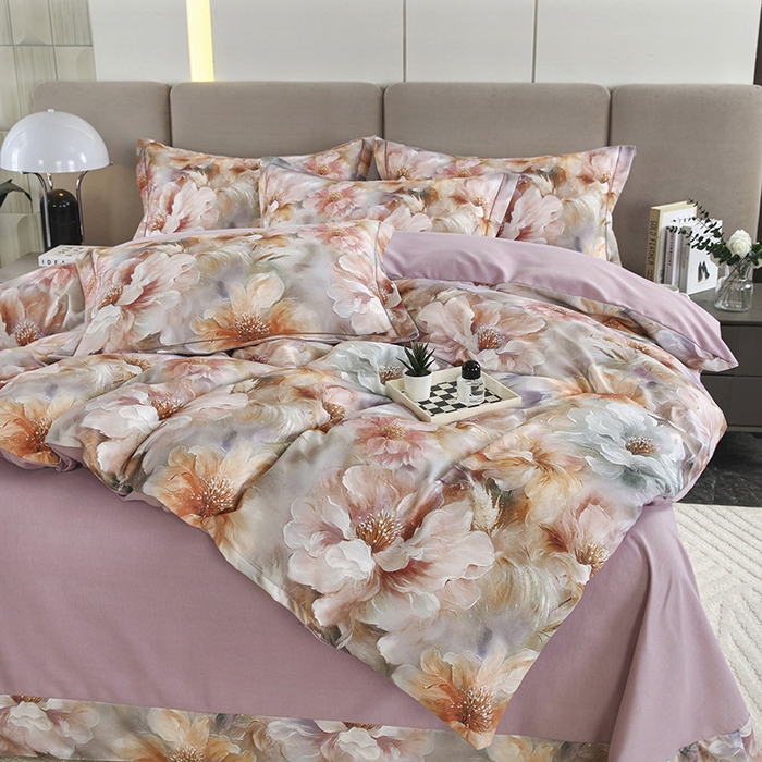 91家纺网 家纺一手货源 找家纺 金纱玉纺 2025数码印花加厚四件套 似锦繁花-紫