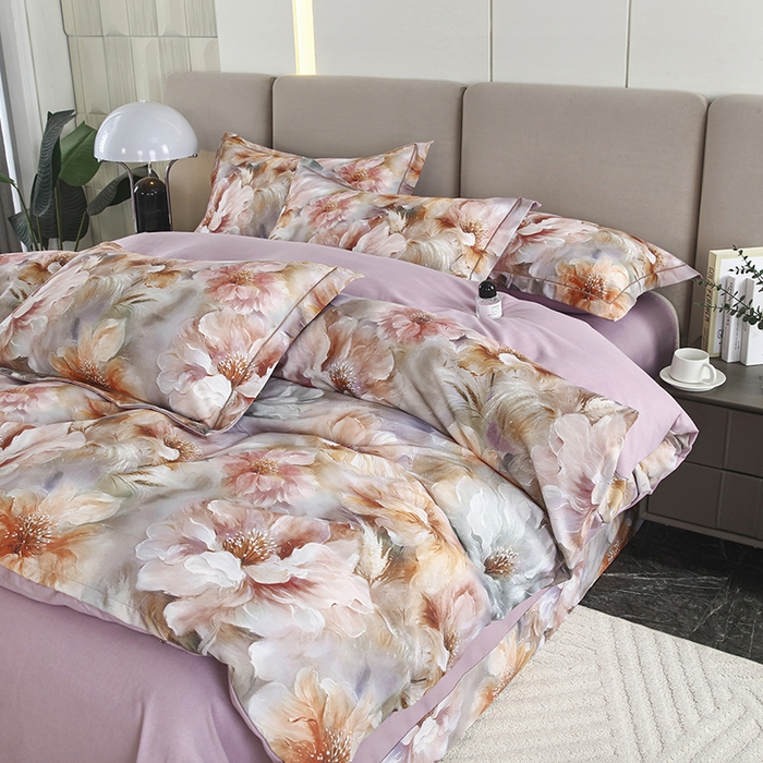 91家纺网 家纺一手货源 找家纺 金纱玉纺 2025数码印花加厚四件套 似锦繁花-紫