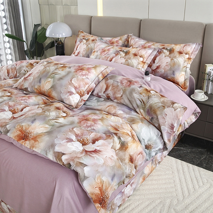 91家纺网 家纺一手货源 找家纺 金纱玉纺 2025数码印花加厚四件套 似锦繁花-紫