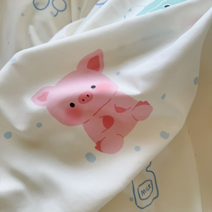 91家纺网 家纺一手货源 找家纺 慕澄家纺 2025新款小清新花边款水洗棉四件套-第二波 花边款-宠宠企鹅