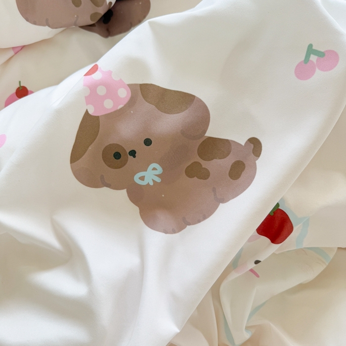 91家纺网 家纺一手货源 找家纺 慕澄家纺 2025新款小清新花边款水洗棉四件套-第二波 花边款-蛋糕甜心犬