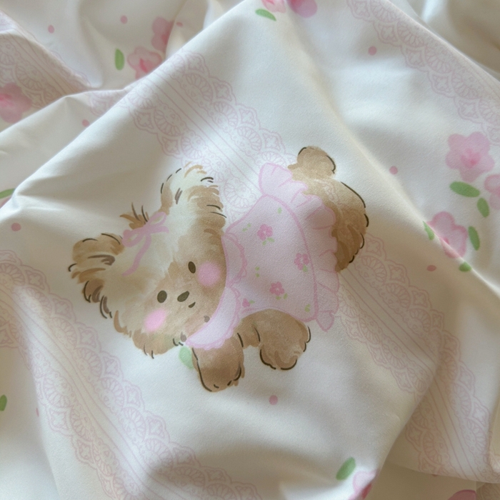 91家纺网 家纺一手货源 找家纺 慕澄家纺 2025新款小清新花边款水洗棉四件套-第二波 花边款-花花小奶犬