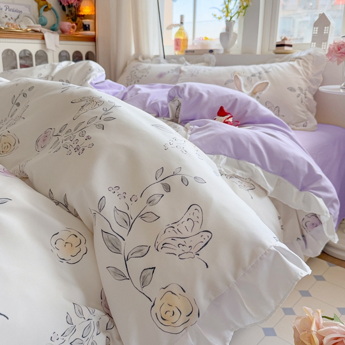 91家纺网 家纺一手货源 找家纺 慕澄家纺 2025新款小清新花边款水洗棉四件套-第二波 花边款-花间