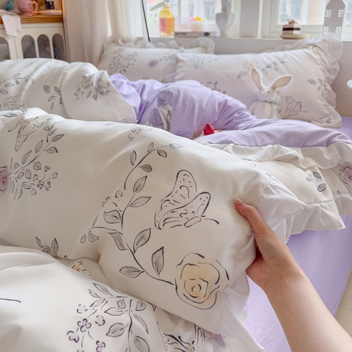 91家纺网 家纺一手货源 找家纺 慕澄家纺 2025新款小清新花边款水洗棉四件套-第二波 花边款-花间