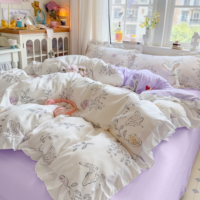 91家纺网 家纺一手货源 找家纺 慕澄家纺 2025新款小清新花边款水洗棉四件套-第二波 花边款-花间