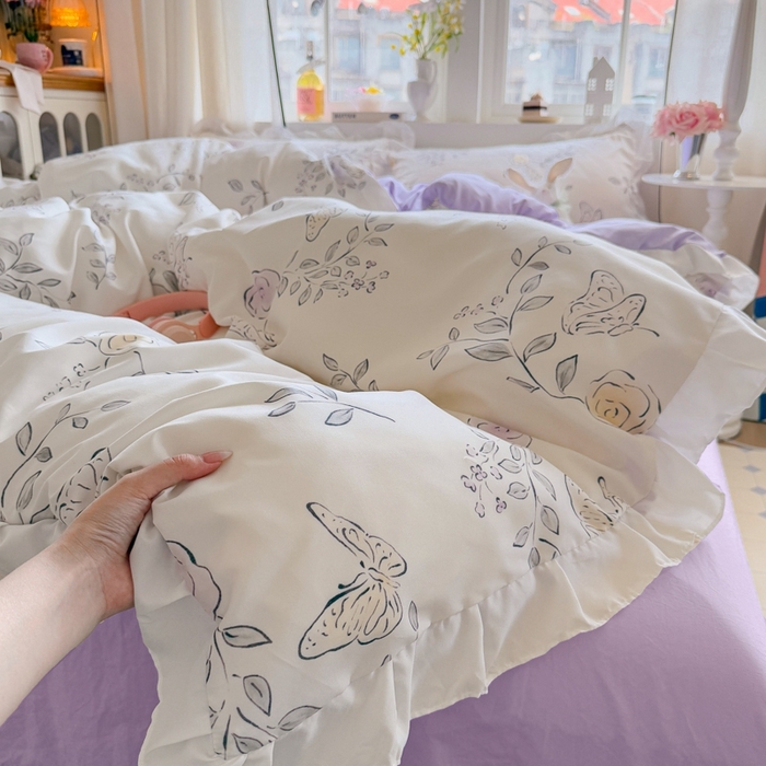 91家纺网 家纺一手货源 找家纺 慕澄家纺 2025新款小清新花边款水洗棉四件套-第二波 花边款-花间