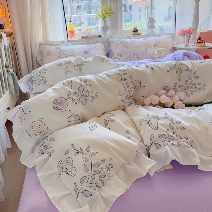 91家纺网 家纺一手货源 找家纺 慕澄家纺 2025新款小清新花边款水洗棉四件套-第二波 花边款-花间