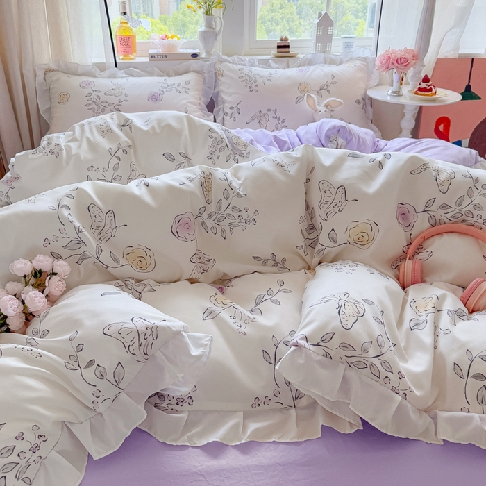 91家纺网 家纺一手货源 找家纺 慕澄家纺 2025新款小清新花边款水洗棉四件套-第二波 花边款-花间