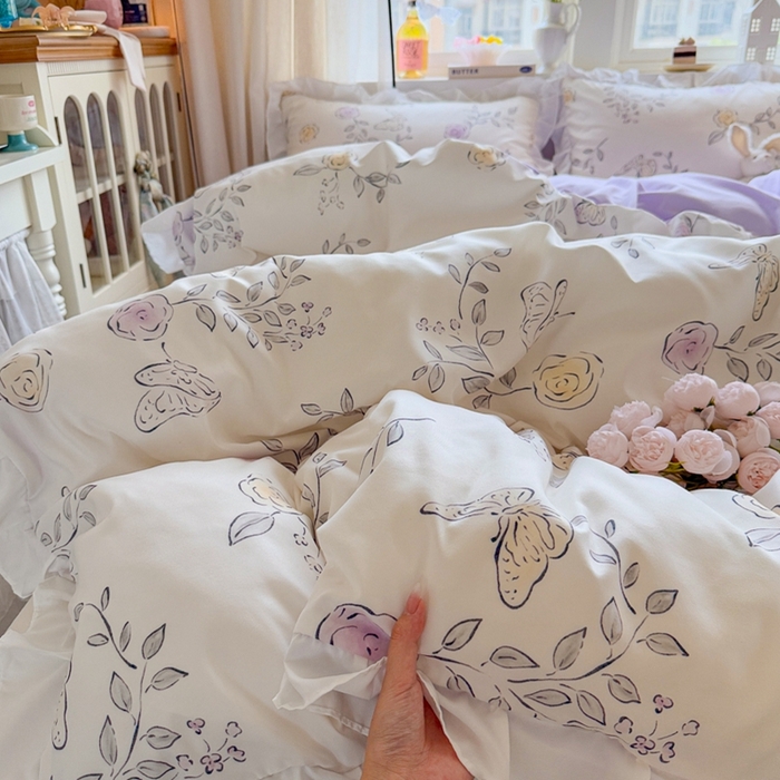 91家纺网 家纺一手货源 找家纺 慕澄家纺 2025新款小清新花边款水洗棉四件套-第二波 花边款-花间