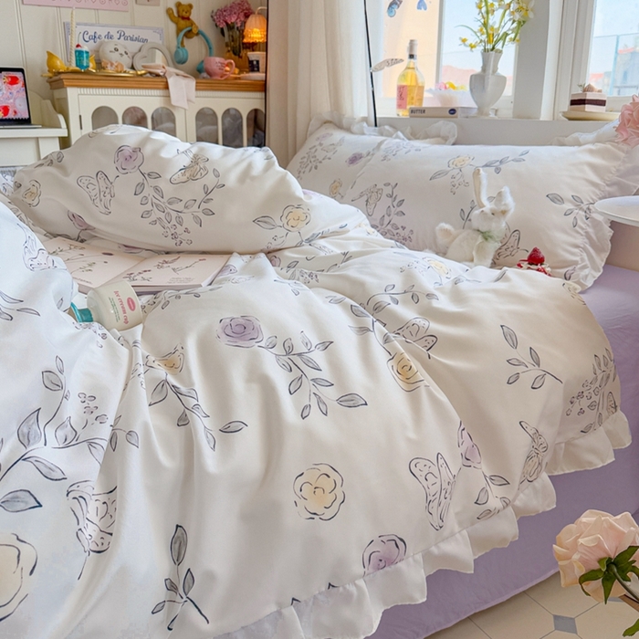 91家纺网 家纺一手货源 找家纺 慕澄家纺 2025新款小清新花边款水洗棉四件套-第二波 花边款-花间