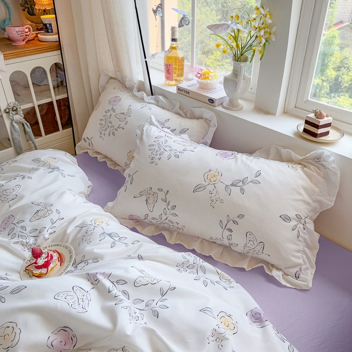 91家纺网 家纺一手货源 找家纺 慕澄家纺 2025新款小清新花边款水洗棉四件套-第二波 花边款-花间