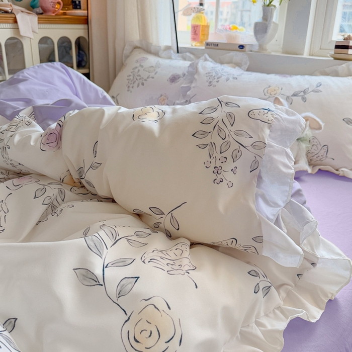 91家纺网 家纺一手货源 找家纺 慕澄家纺 2025新款小清新花边款水洗棉四件套-第二波 花边款-花间