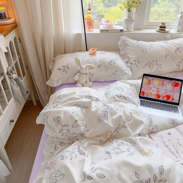 91家纺网 家纺一手货源 找家纺 慕澄家纺 2025新款小清新花边款水洗棉四件套-第二波 花边款-花间