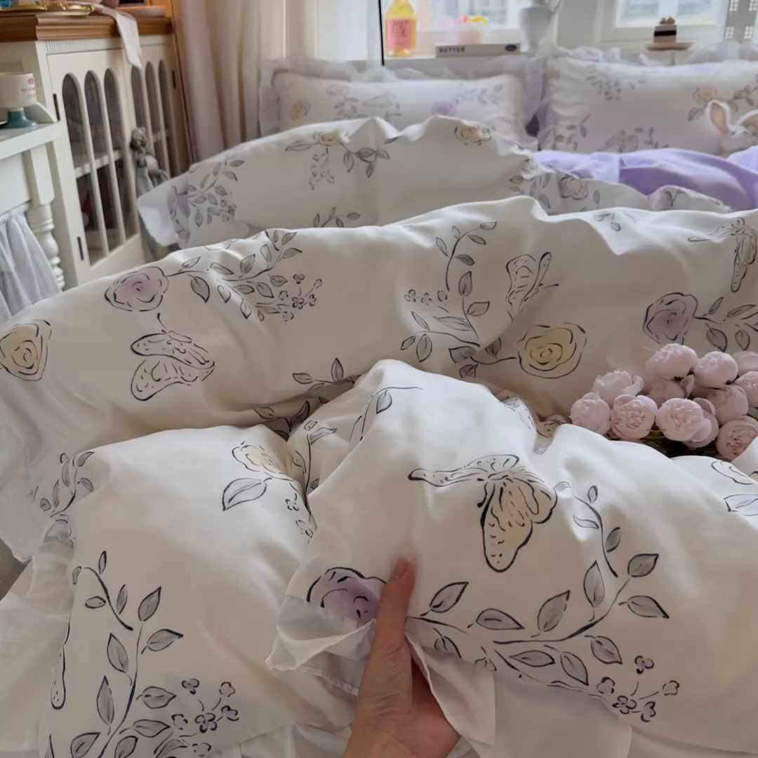 91家纺网 家纺一手货源 找家纺 慕澄家纺 2025新款小清新花边款水洗棉四件套-第二波 花边款-花间