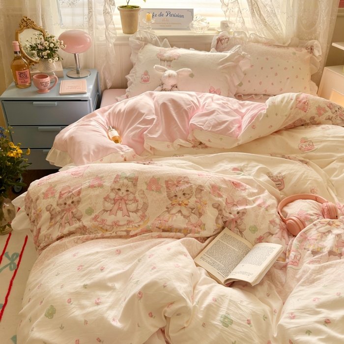 91家纺网 家纺一手货源 找家纺 慕澄家纺 2025新款小清新花边款水洗棉四件套-第二波 花边款-洛丽塔