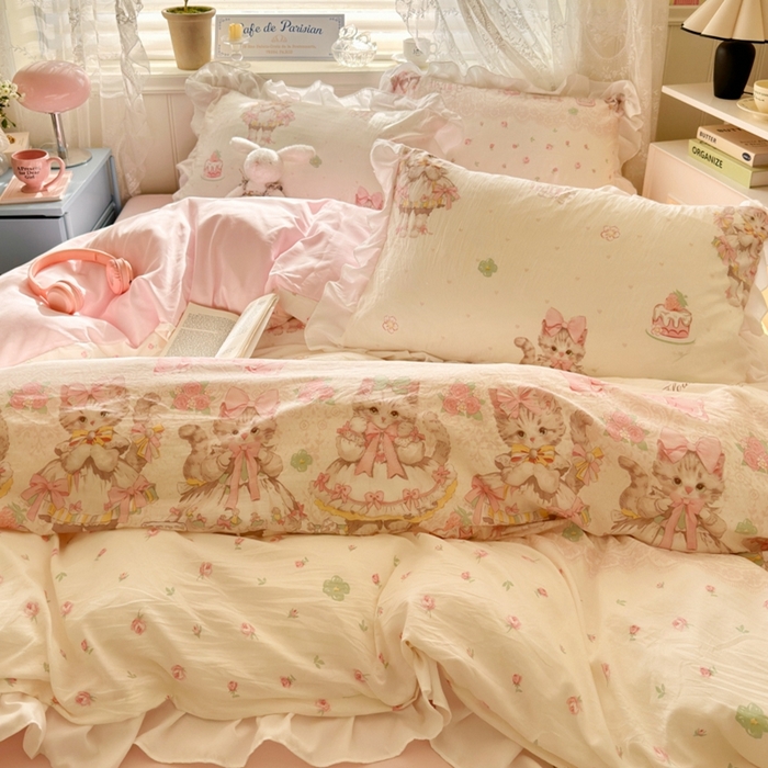 91家纺网 家纺一手货源 找家纺 慕澄家纺 2025新款小清新花边款水洗棉四件套-第二波 花边款-洛丽塔