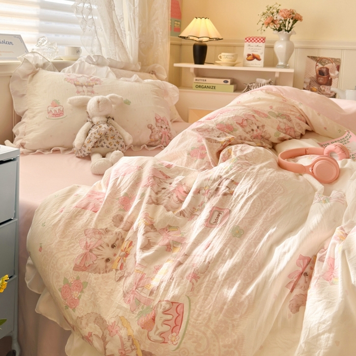 91家纺网 家纺一手货源 找家纺 慕澄家纺 2025新款小清新花边款水洗棉四件套-第二波 花边款-洛丽塔