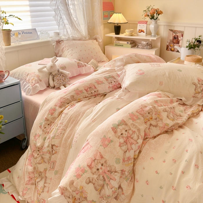 91家纺网 家纺一手货源 找家纺 慕澄家纺 2025新款小清新花边款水洗棉四件套-第二波 花边款-洛丽塔