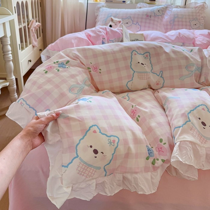 91家纺网 家纺一手货源 找家纺 慕澄家纺 2025新款小清新花边款水洗棉四件套-第二波 花边款-西高地