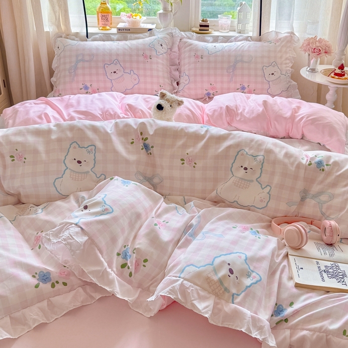 91家纺网 家纺一手货源 找家纺 慕澄家纺 2025新款小清新花边款水洗棉四件套-第二波 花边款-西高地