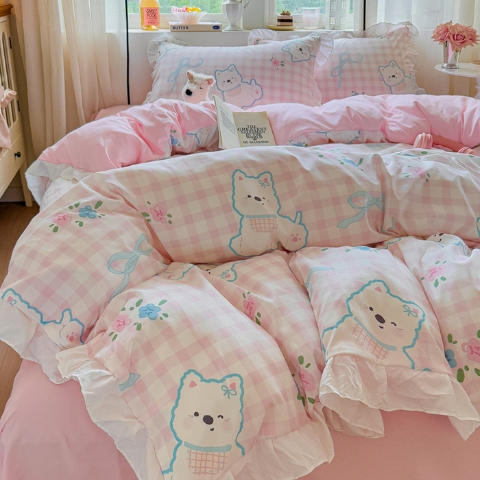 91家纺网 家纺一手货源 找家纺 慕澄家纺 2025新款小清新花边款水洗棉四件套-第二波 花边款-西高地