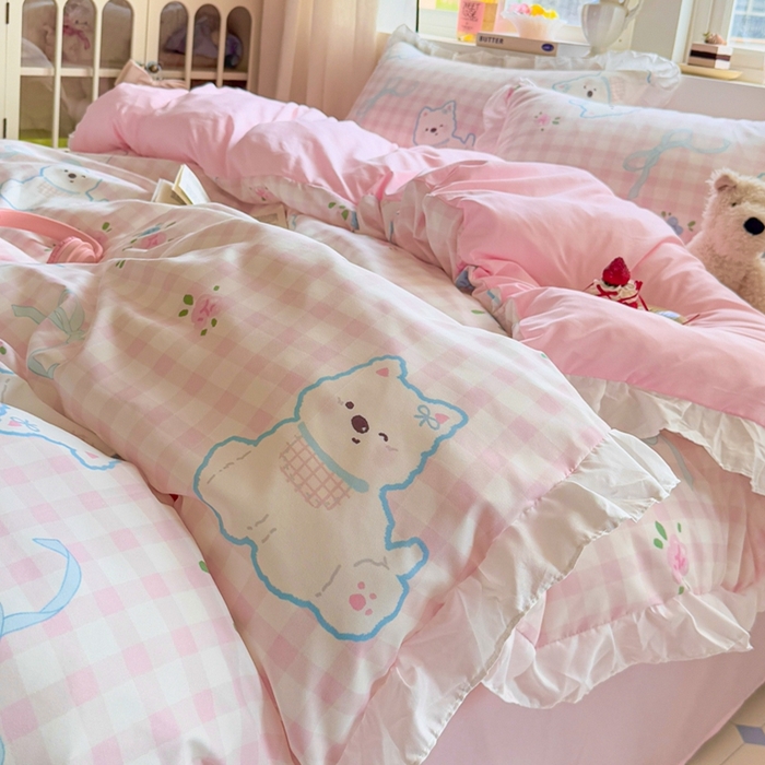 91家纺网 家纺一手货源 找家纺 慕澄家纺 2025新款小清新花边款水洗棉四件套-第二波 花边款-西高地