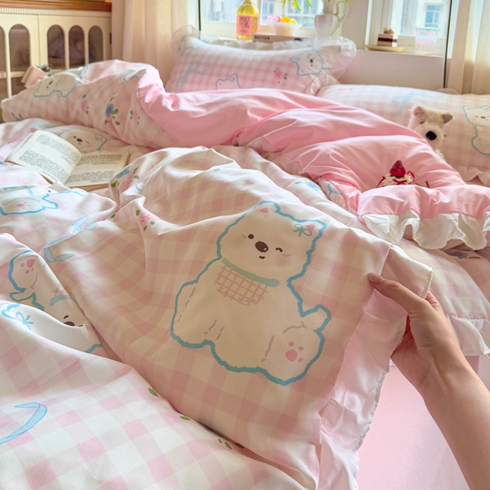 91家纺网 家纺一手货源 找家纺 慕澄家纺 2025新款小清新花边款水洗棉四件套-第二波 花边款-西高地