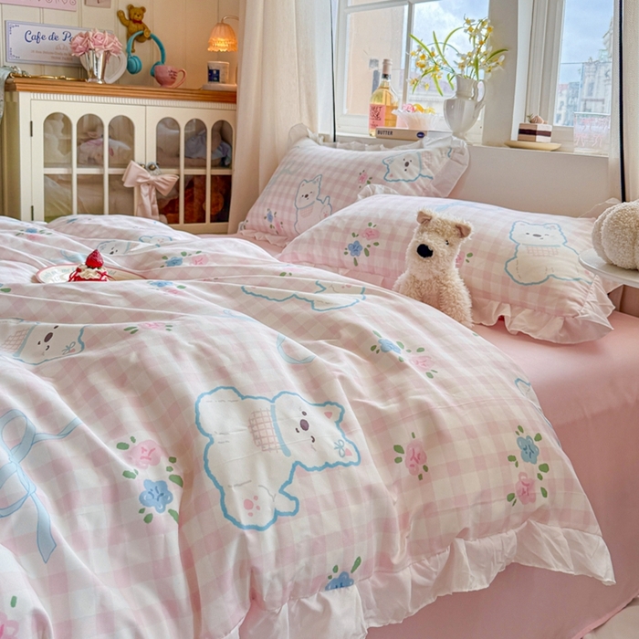 91家纺网 家纺一手货源 找家纺 慕澄家纺 2025新款小清新花边款水洗棉四件套-第二波 花边款-西高地