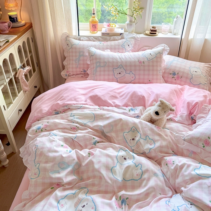 91家纺网 家纺一手货源 找家纺 慕澄家纺 2025新款小清新花边款水洗棉四件套-第二波 花边款-西高地