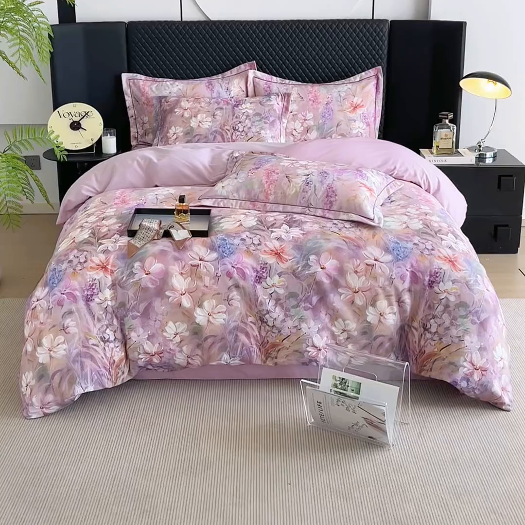 91家纺网 家纺一手货源 找家纺 金纱玉纺 2025年新款加厚四件套 丛林春意-紫