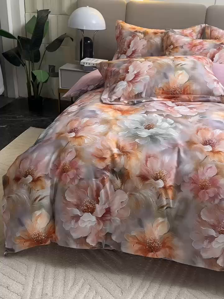 91家纺网 家纺一手货源 找家纺 金纱玉纺 2025数码印花加厚四件套 似锦繁花-紫