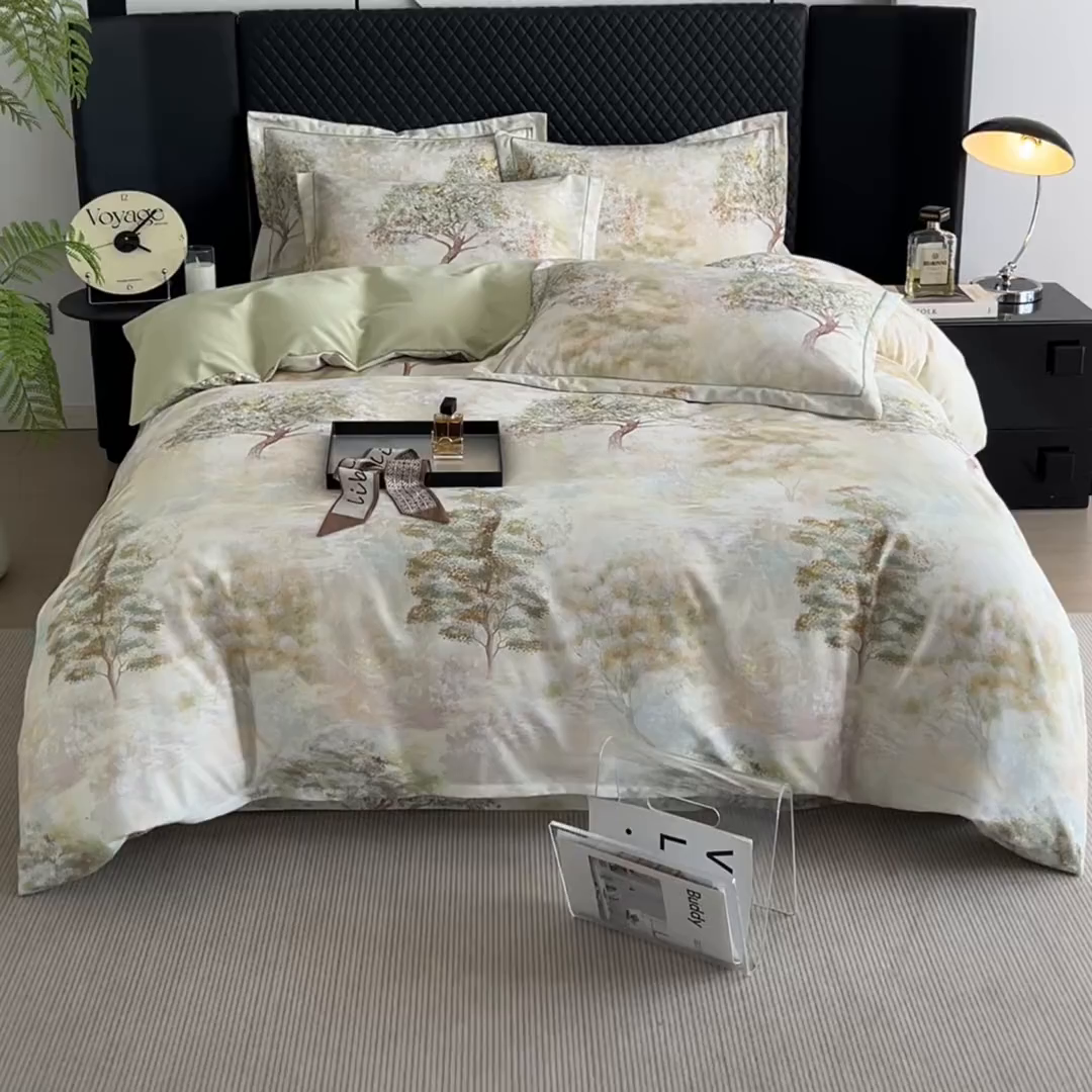 91家纺网 家纺一手货源 找家纺 金纱玉纺 2025年新款加厚四件套 琼林玉树-绿