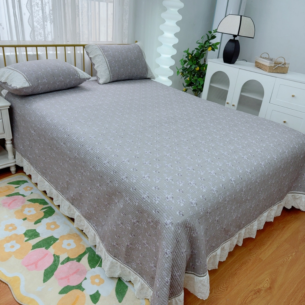 91家纺网 家纺一手货源 找家纺 暖居 2025新款法式13370高密小碎花40支全棉纯棉床盖四件套 墨染