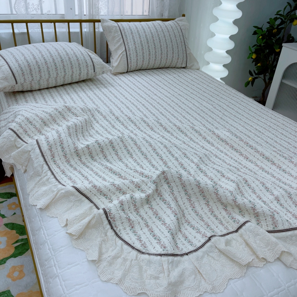 91家纺网 家纺一手货源 找家纺 暖居 2025新款法式13370高密小碎花40支全棉纯棉床盖四件套 可颂