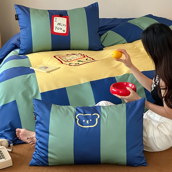 91家纺网 家纺一手货源 找家纺 （总）RYB红黄兰 2025新款孟菲斯系列60s长绒棉刺绣全棉数码印花四件套