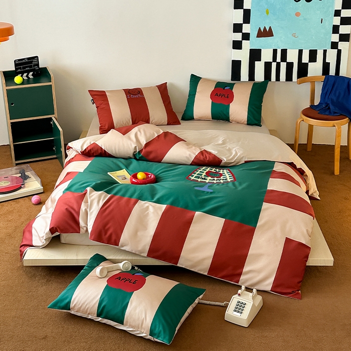 91家纺网 家纺一手货源 找家纺 RYB红黄兰 2025新款孟菲斯系列60s长绒棉刺绣全棉数码印花四件套 马蒂斯小猫