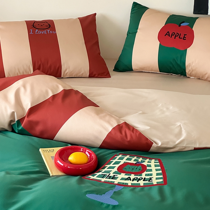 91家纺网 家纺一手货源 找家纺 RYB红黄兰 2025新款孟菲斯系列60s长绒棉刺绣全棉数码印花四件套 马蒂斯小猫