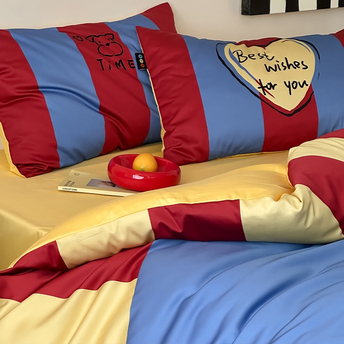 91家纺网 家纺一手货源 找家纺 RYB红黄兰 2025新款孟菲斯系列60s长绒棉刺绣全棉数码印花四件套 蒙德里安小狗