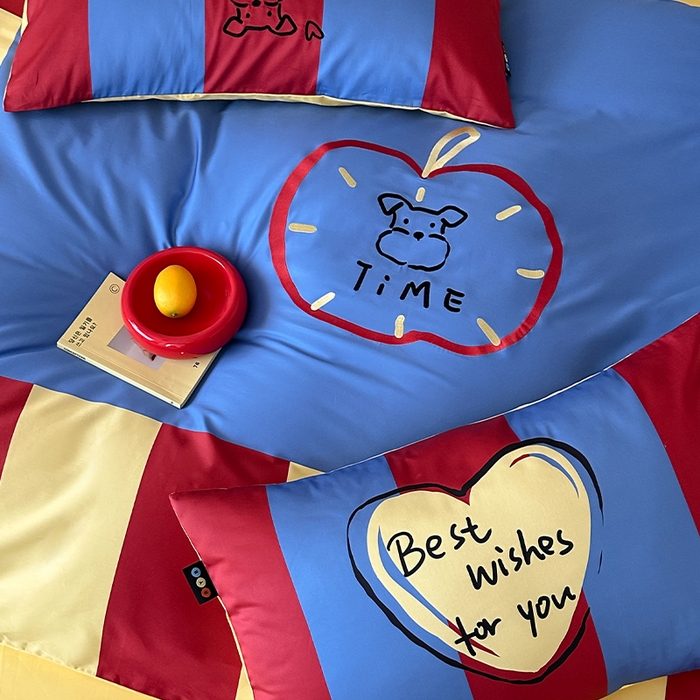 91家纺网 家纺一手货源 找家纺 RYB红黄兰 2025新款孟菲斯系列60s长绒棉刺绣全棉数码印花四件套 蒙德里安小狗