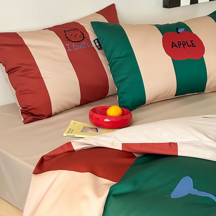 91家纺网 家纺一手货源 找家纺 RYB红黄兰 2025新款孟菲斯系列60s长绒棉刺绣全棉数码印花四件套 马蒂斯小猫