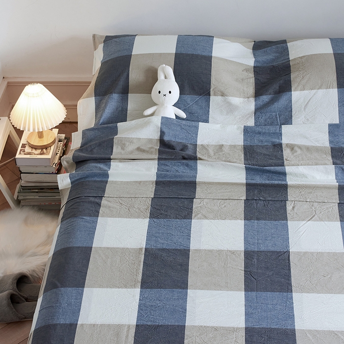 91家纺网 家纺一手货源 找家纺 猪先生2025新款全棉水洗棉旅行隔脏睡袋 蓝白大格