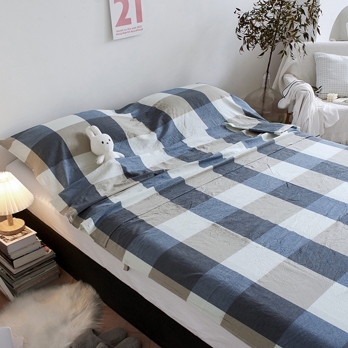 91家纺网 家纺一手货源 找家纺 猪先生2025新款全棉水洗棉旅行隔脏睡袋 蓝白大格